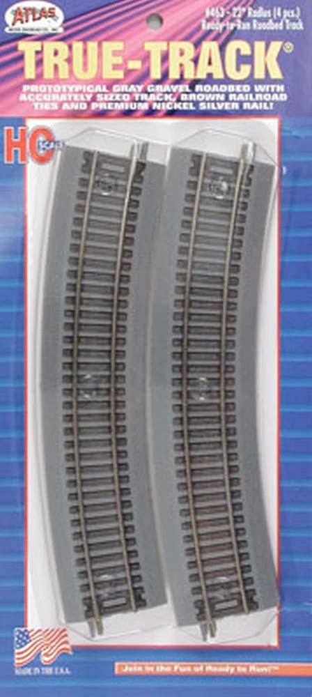 Atlas True-Track? Code 83 Track & Roadbed System -- 22" Radius Curve Sections Pkg(4) - HO 1 Atlas True-Track? Code 83 Track & Roadbed System -- 22" Radius Curve Sections Pkg(4) - HO