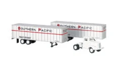 Bachmann White Tractor W/2 Piggyback Van Trailers - Assembled -- Southern Pacific (white, Red, Bla