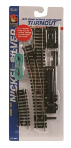 Life-Like Remote Controlled 18" Radius Turnout Code 100 Nickel Silver -- Left Hand - HO