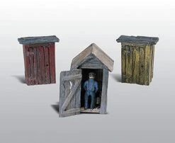 Woodland Scenics 3 Outhouses & Man - Scenic Details? -- Kit - HO - D214