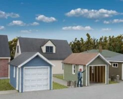 Walthers Cornerstone Single Car Garage 2-Pack -- Kit - Each: 2-5/8 X 1-5/8 X 1-11/16" 6.6 X 4 X 4